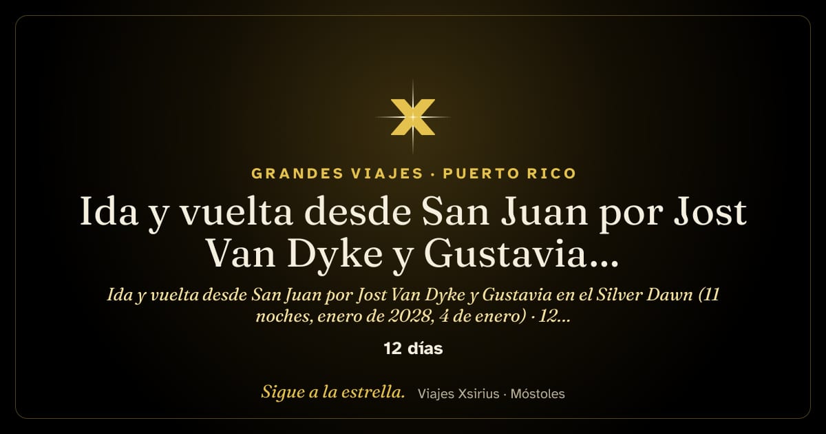 Ida y vuelta desde San Juan por Jost Van Dyke y Gustavia en el Silver Dawn (11 noches, enero de 2028, 4 de enero): Puerto Rico, Islas Vírgenes Británicas, Francia, San Cristóbal y Nieves, Granada, Bonaire, Curazao y Aruba, 12 días / 11 noches