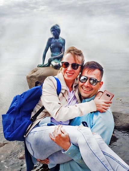 Elena y Nelson con la Sirenita, en Copenhague